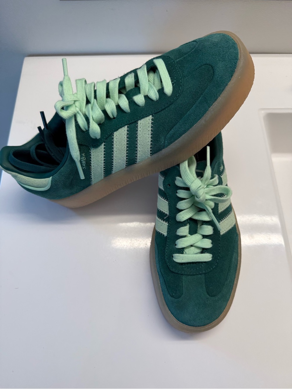 Adidas Samba Women’s Green Suede Sneakers - Like New worn once.